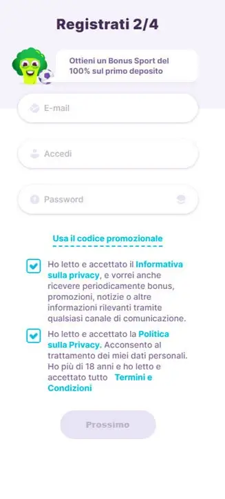 Processo di registrazione di Nomini su smartphone