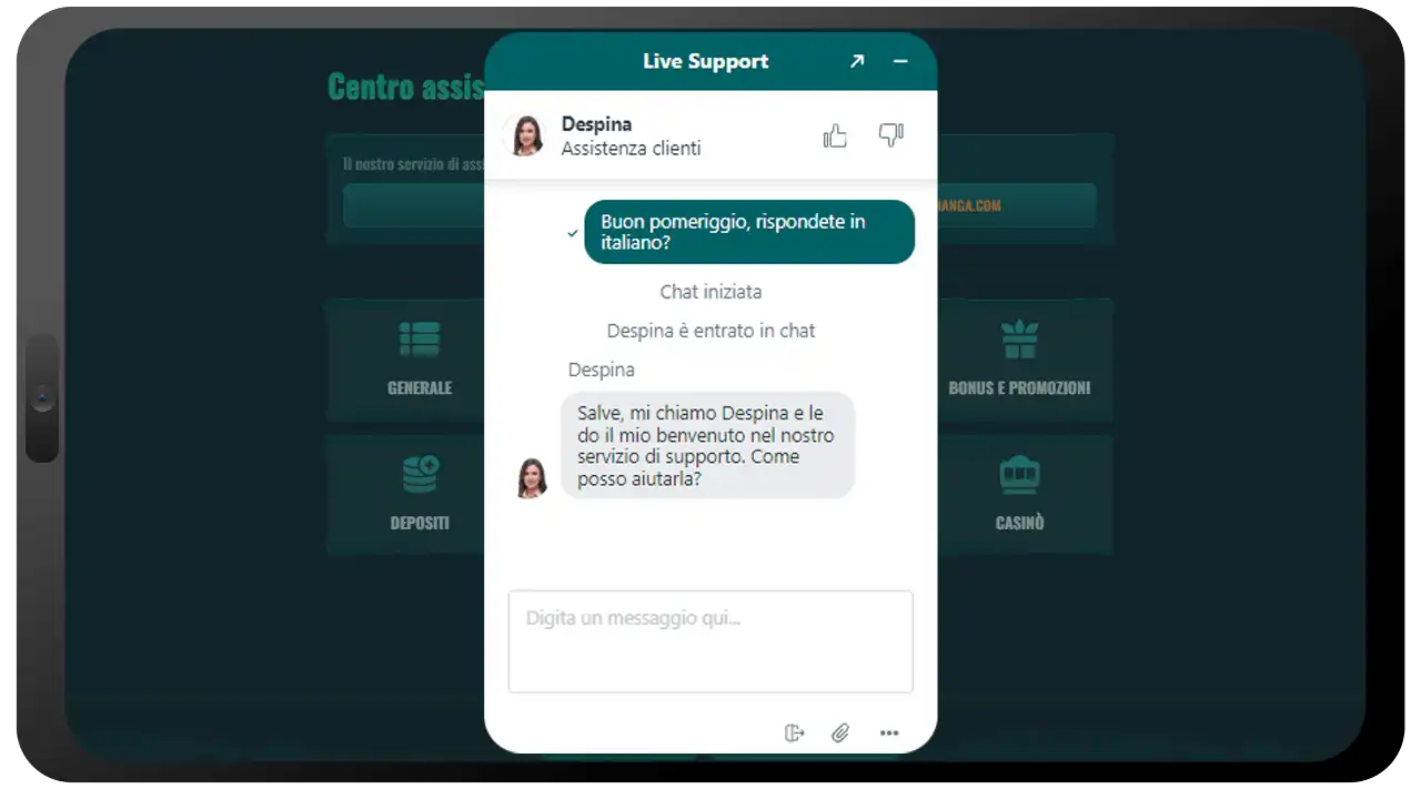Supporto ai giocatori di Spinanga Casinò